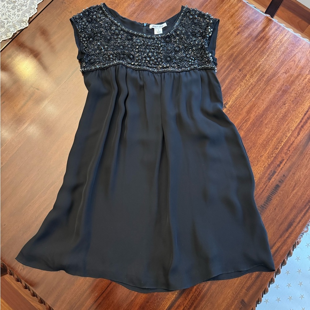 Alice + Olivia Silk Black Heavily-Beaded Babydoll Cocktail Dress
